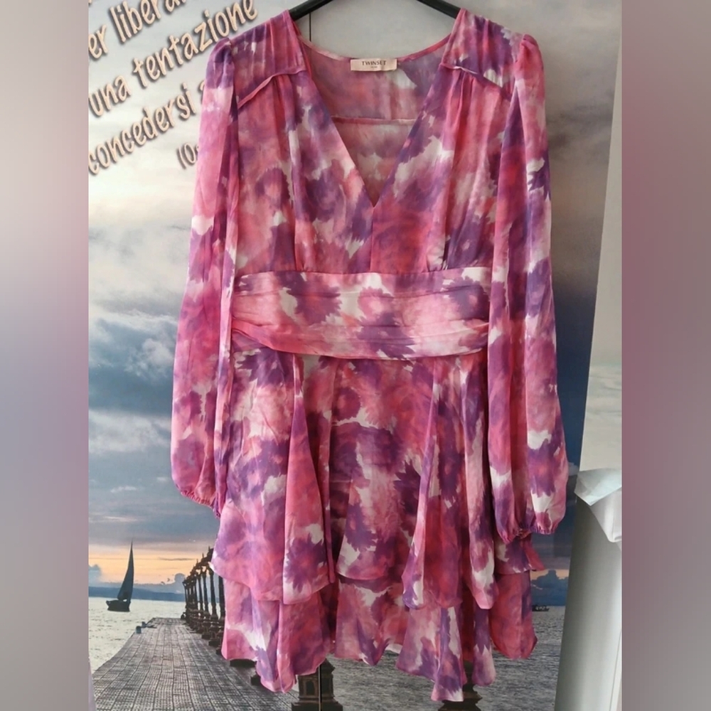 Twin-Set Pink and Purple Watercolor Mini Dress